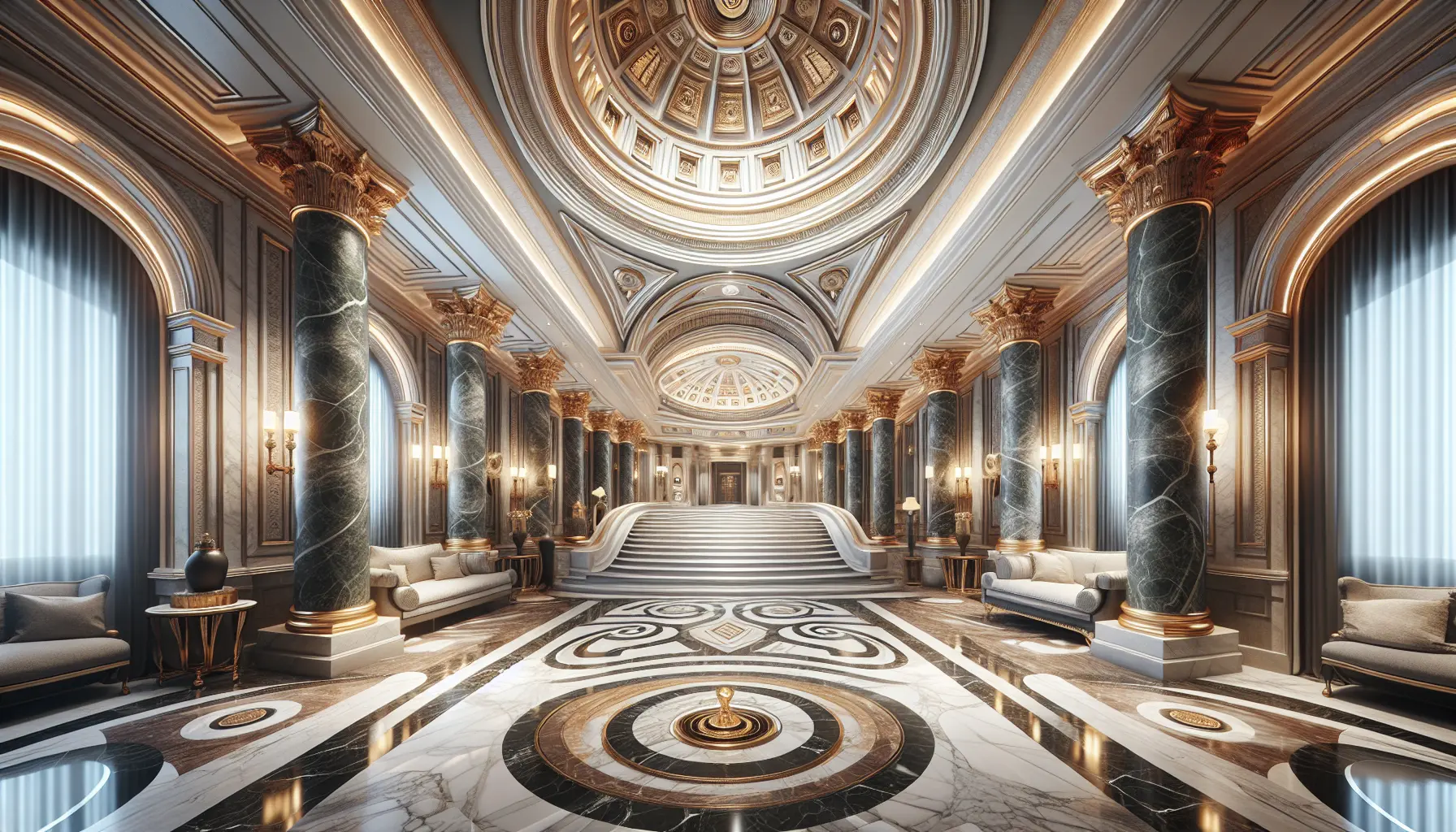 Panteon Casino grand hall with marble columns